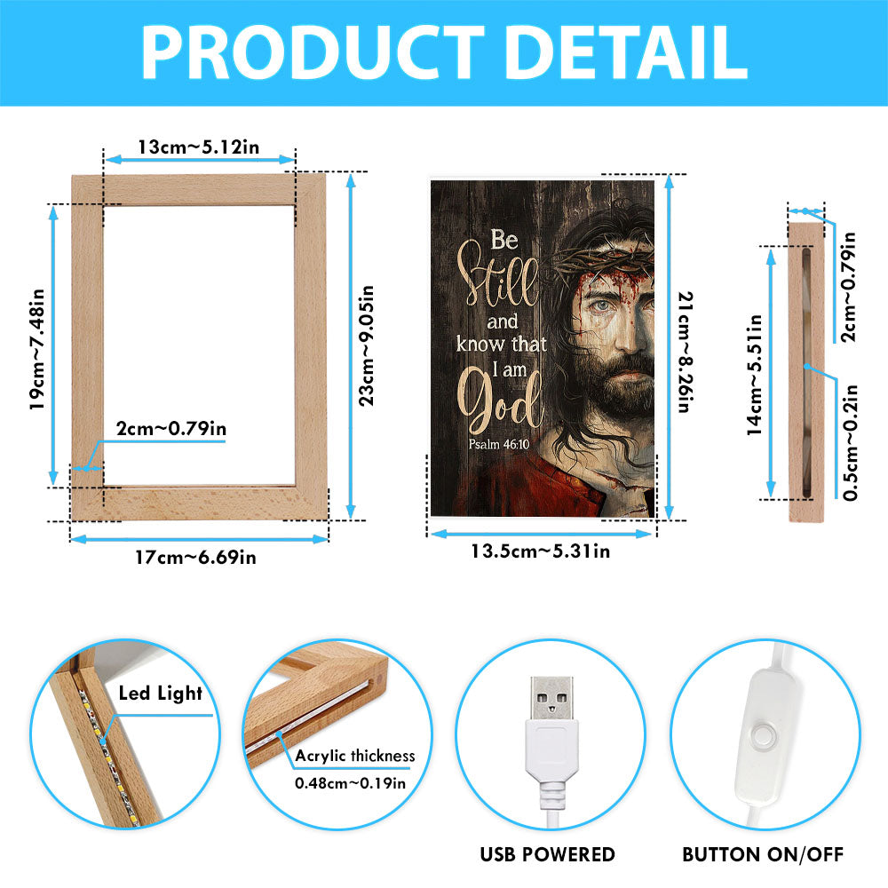 Crown Of Thorn Frame Lamp- Be Still And Know That I Am God Frame Lamp Art - Christian Night Light - Bible Verse Wooden Lamp