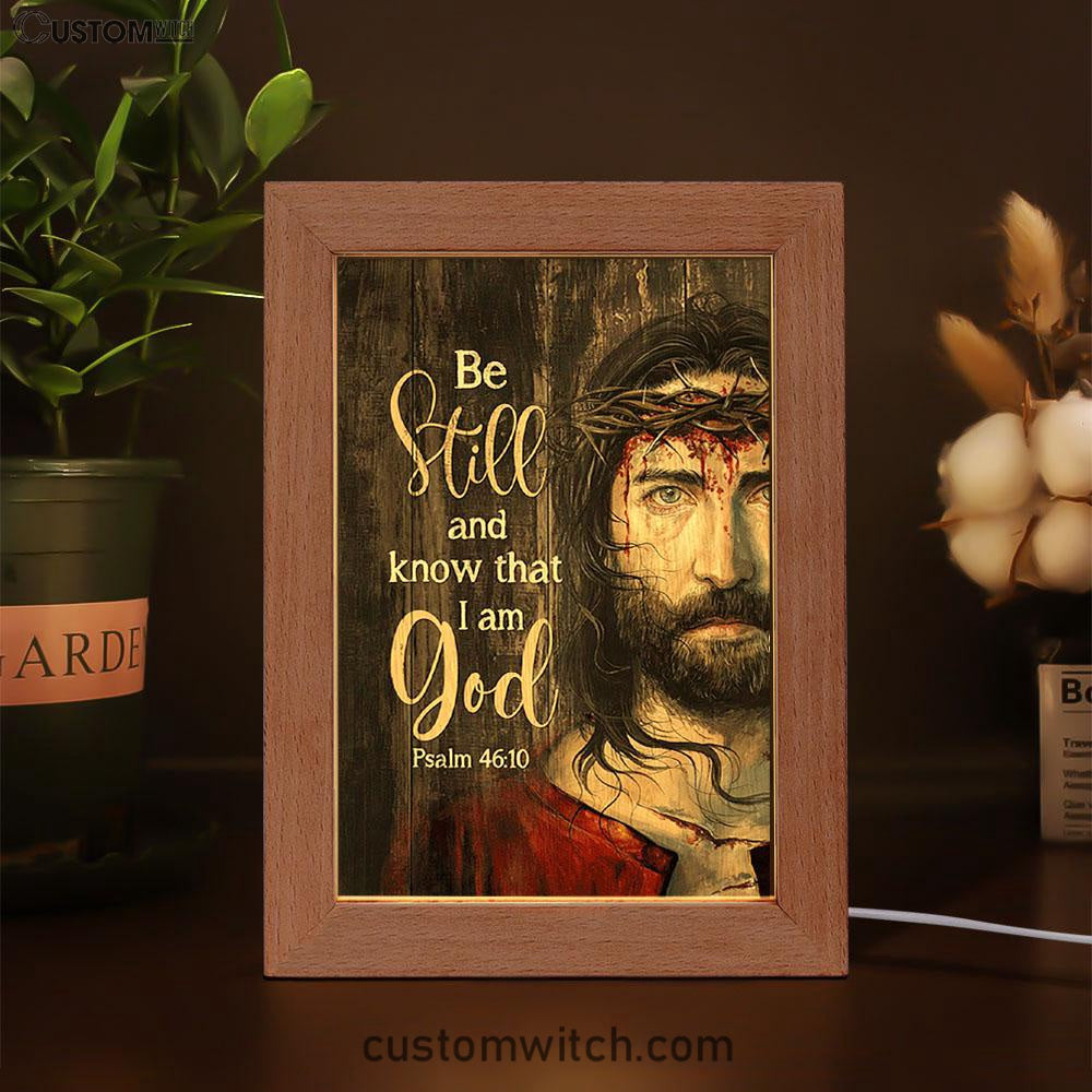 Crown Of Thorn Frame Lamp- Be Still And Know That I Am God Frame Lamp Art - Christian Night Light - Bible Verse Wooden Lamp
