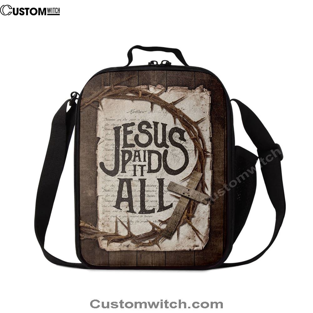 Crown Of Thorn Wooden Cross Lunch Bag, Christian Lunch Bag For School, Picnic, Religious Lunch Bag