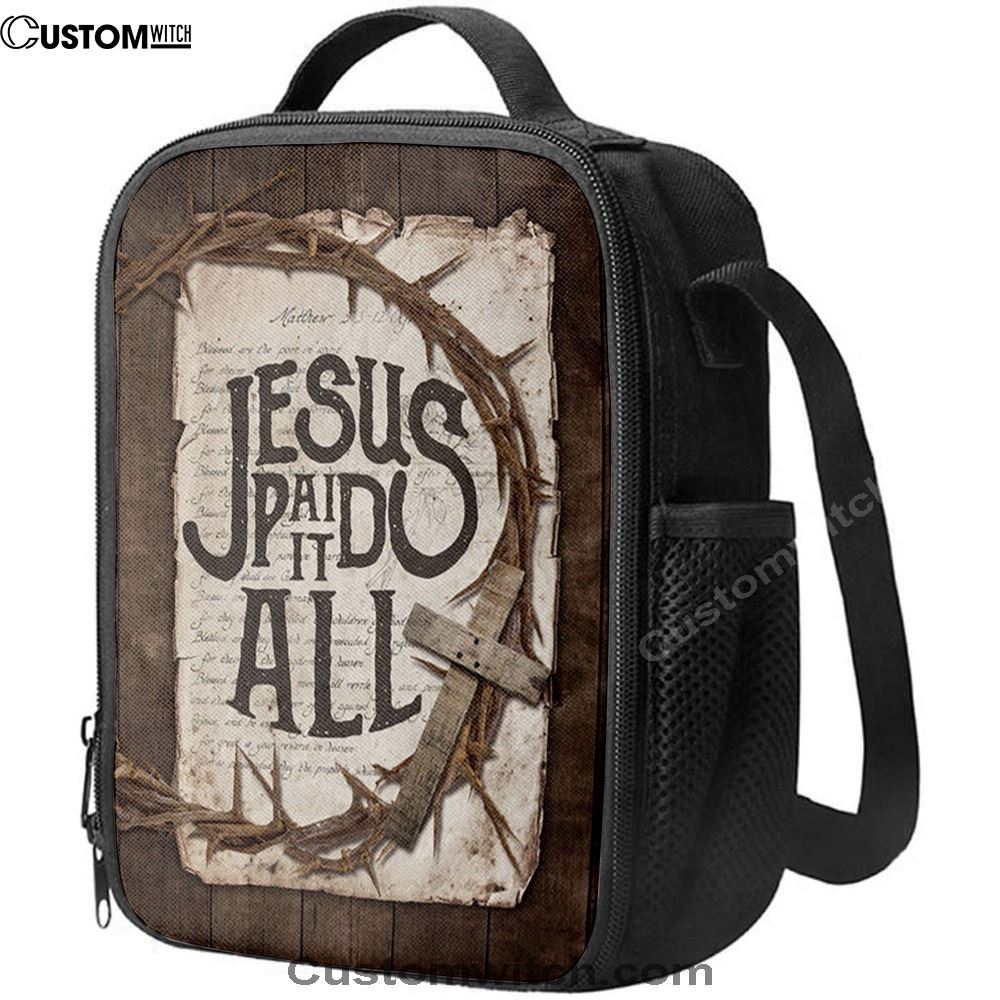 Crown Of Thorn Wooden Cross Lunch Bag, Christian Lunch Bag For School, Picnic, Religious Lunch Bag