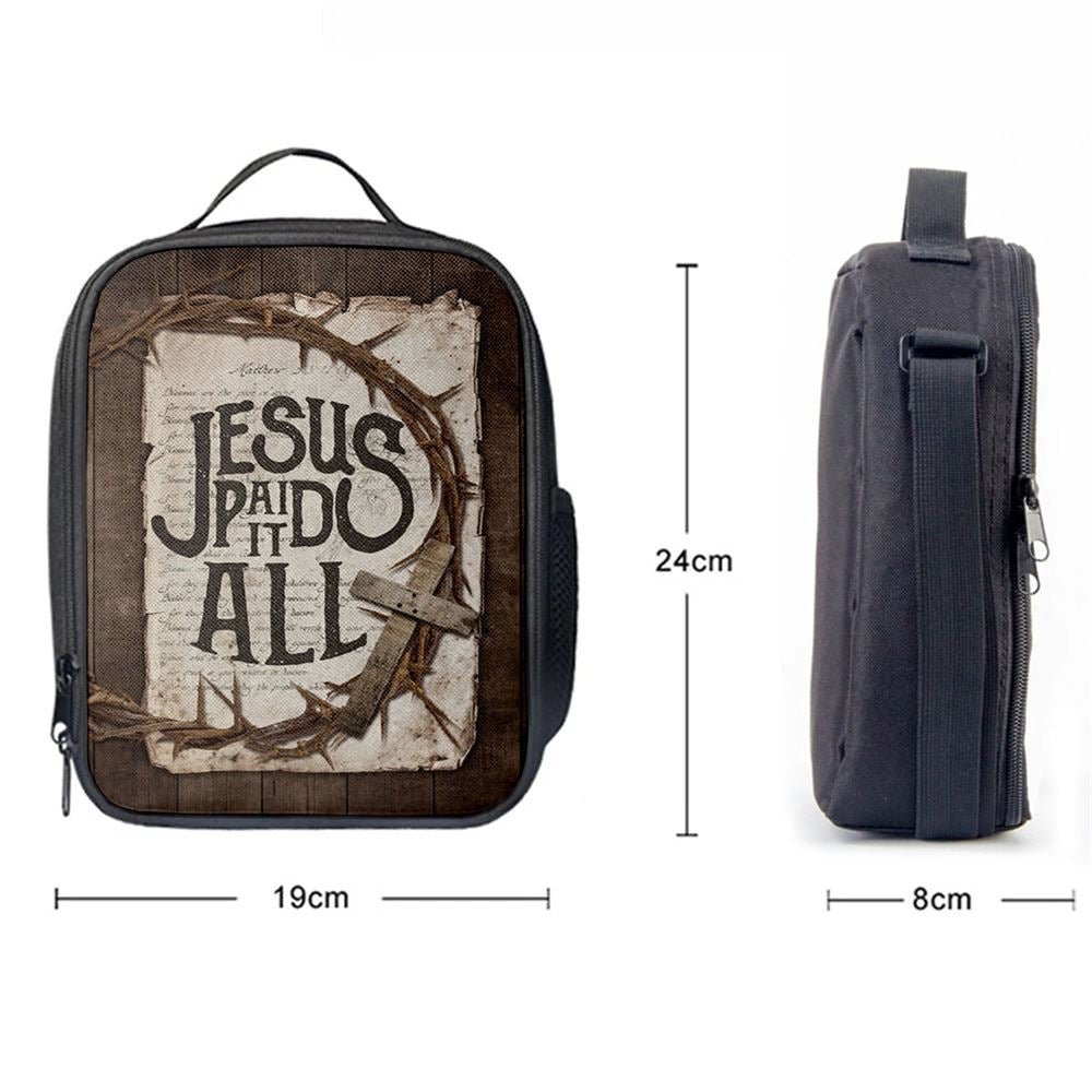 Crown Of Thorn Wooden Cross Lunch Bag, Christian Lunch Bag For School, Picnic, Religious Lunch Bag