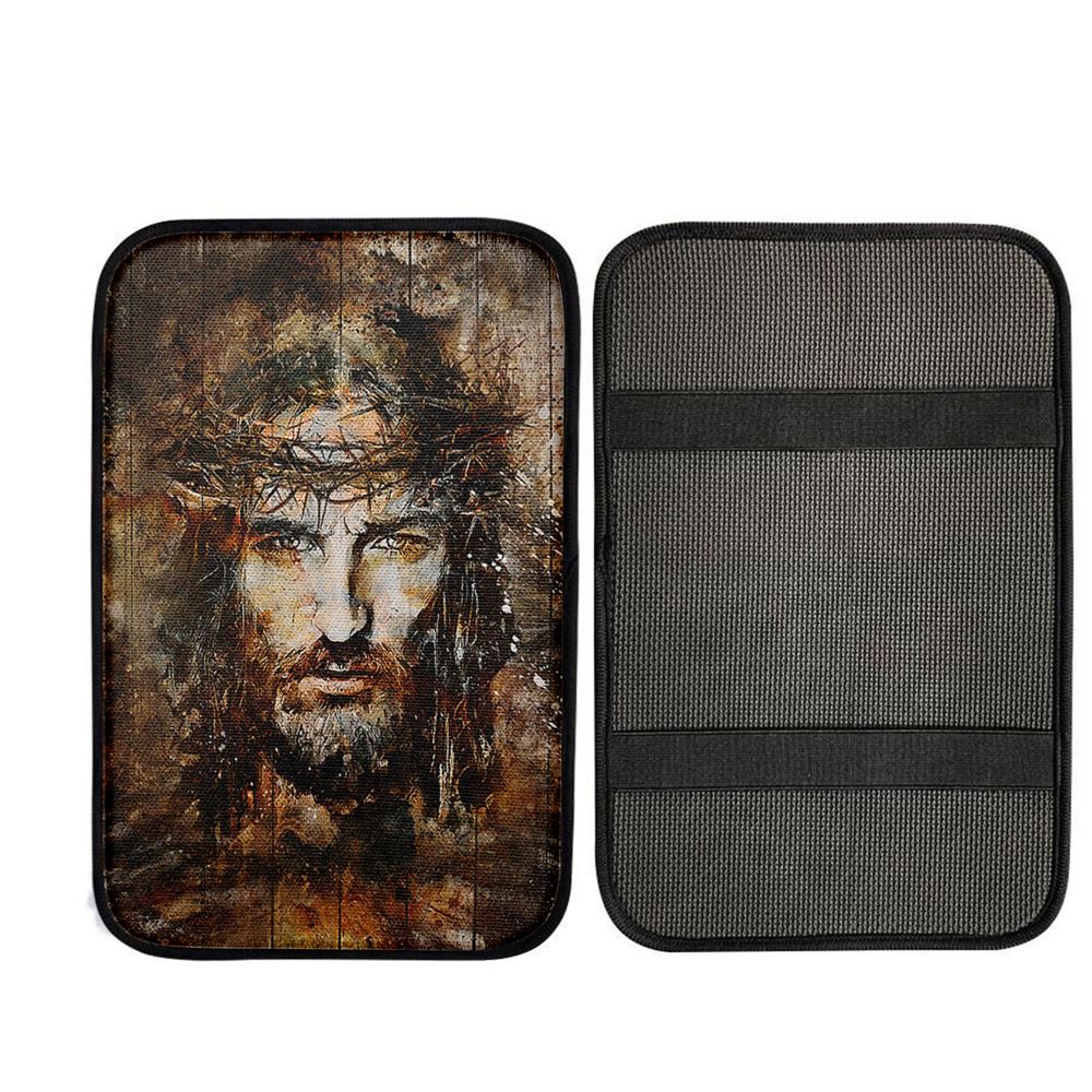 Crown Of Thorns Jesus Face Car Center Console Cover, Christian Car Accessories