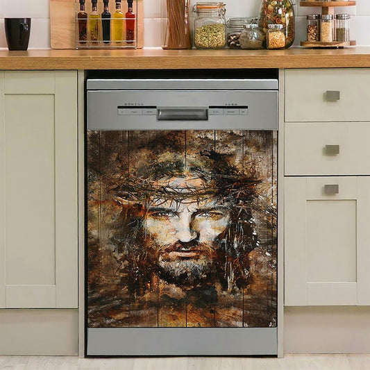 Crown Of Thorns Jesus Face Dishwasher Cover, Bible Verse Dishwasher Magnet Cover, Christian Inspirational Kitchen Decor