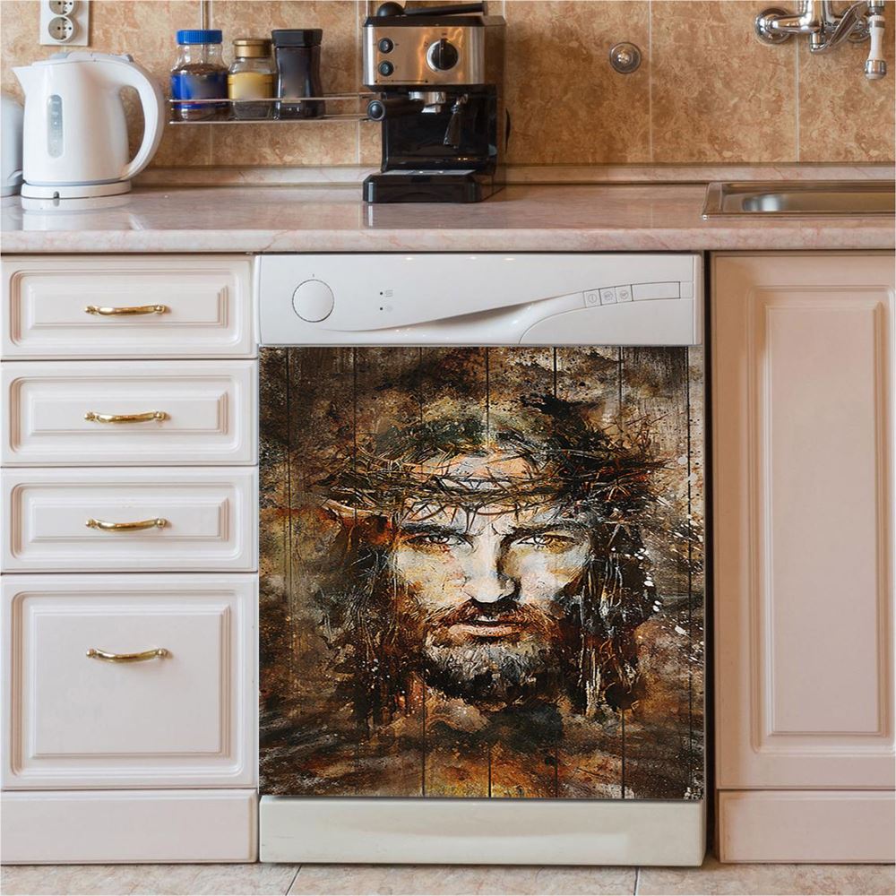 Crown Of Thorns Jesus Face Dishwasher Cover, Bible Verse Dishwasher Magnet Cover, Christian Inspirational Kitchen Decor