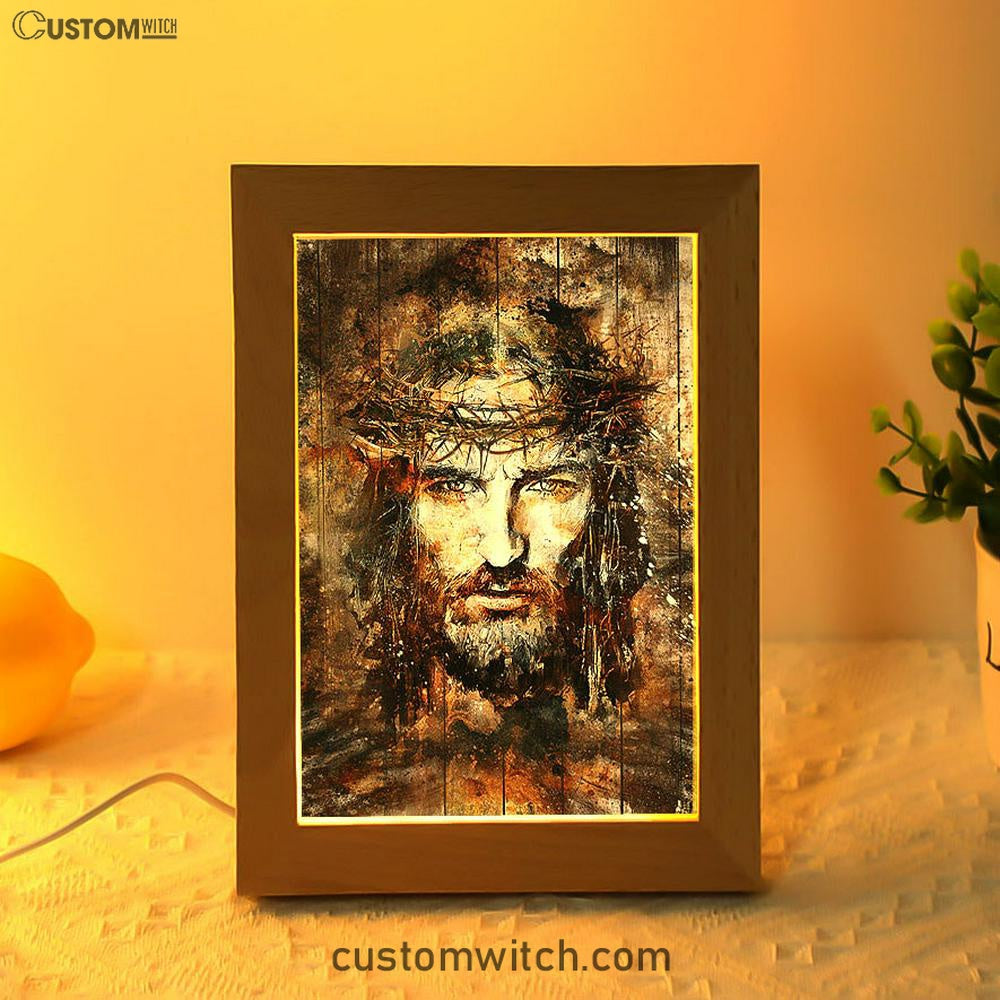 Crown Of Thorns Jesus Face Frame Lamp Art - Bible Verse Art - Christian Inspirational Decor
