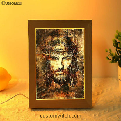 Crown Of Thorns Jesus Face Frame Lamp Art - Bible Verse Art - Christian Inspirational Decor