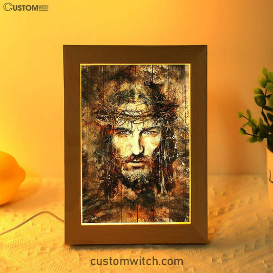 Crown Of Thorns Jesus Face Frame Lamp Art - Bible Verse Art - Christian Inspirational Decor