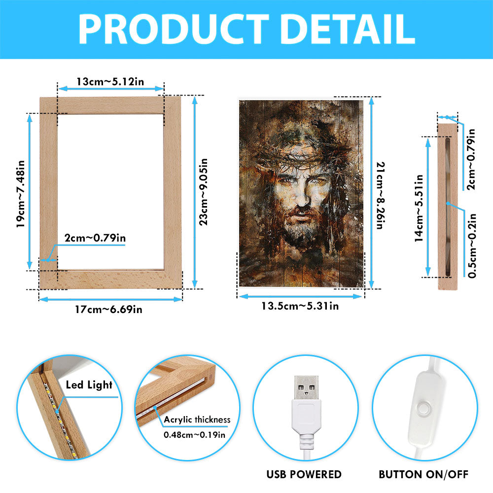 Crown Of Thorns Jesus Face Frame Lamp Art - Bible Verse Art - Christian Inspirational Decor