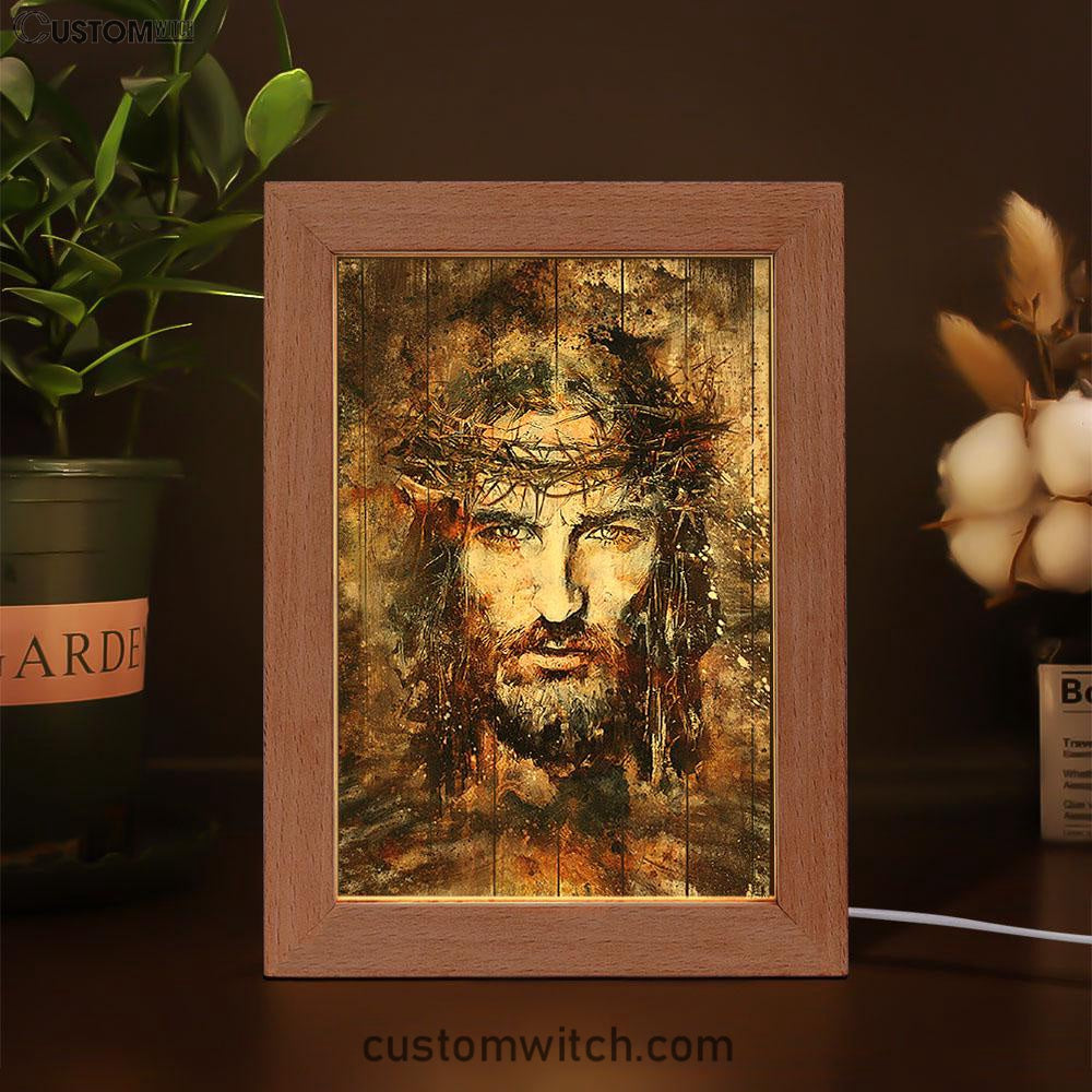 Crown Of Thorns Jesus Face Frame Lamp Art - Bible Verse Art - Christian Inspirational Decor