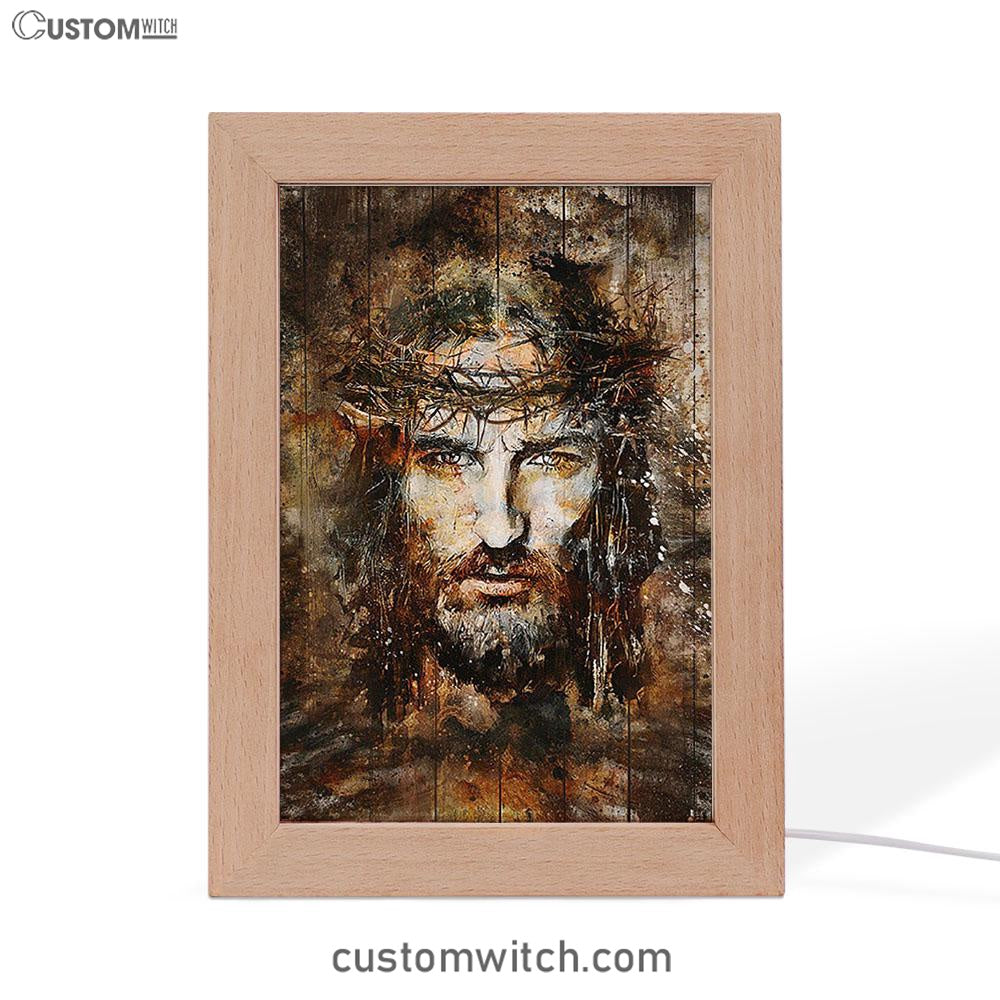 Crown Of Thorns Jesus Face Frame Lamp Art - Bible Verse Art - Christian Inspirational Decor