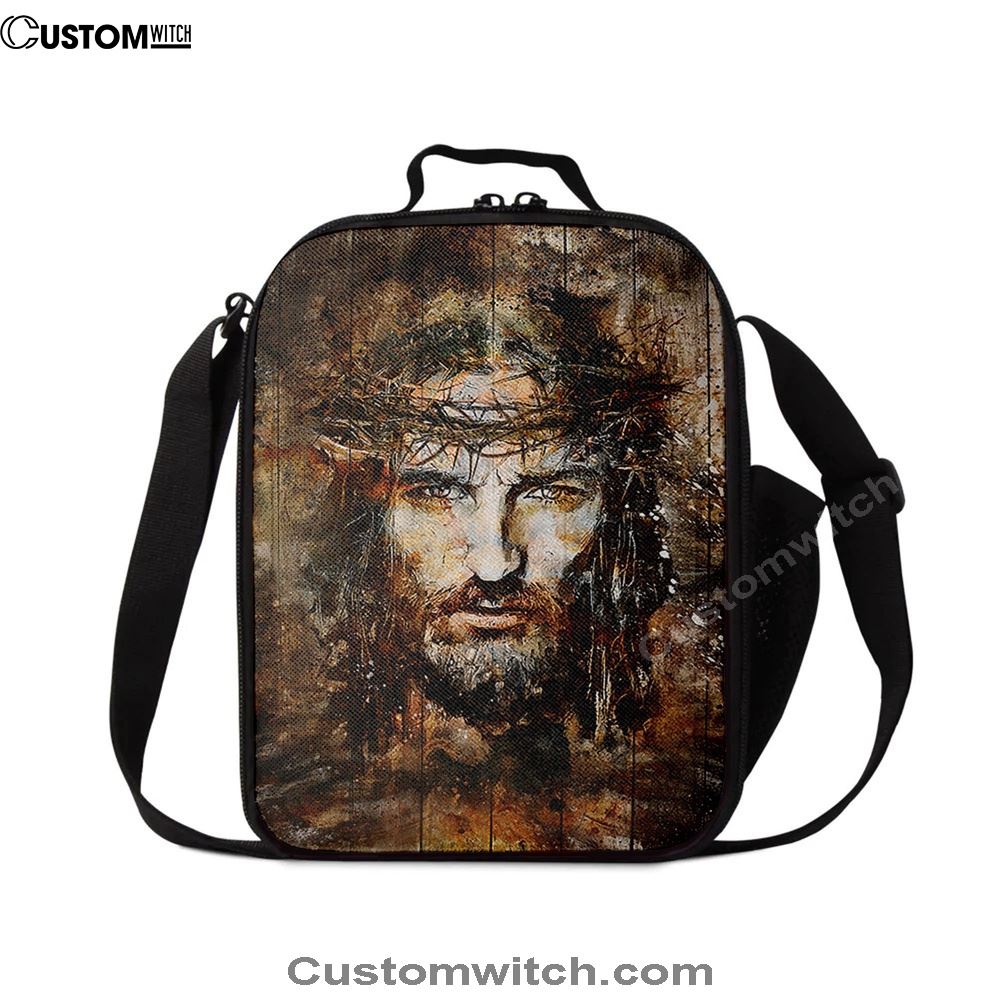 Crown Of Thorns Jesus Face Lunch Bag, Christian Lunch Bag For School, Picnic, Religious Lunch Bag