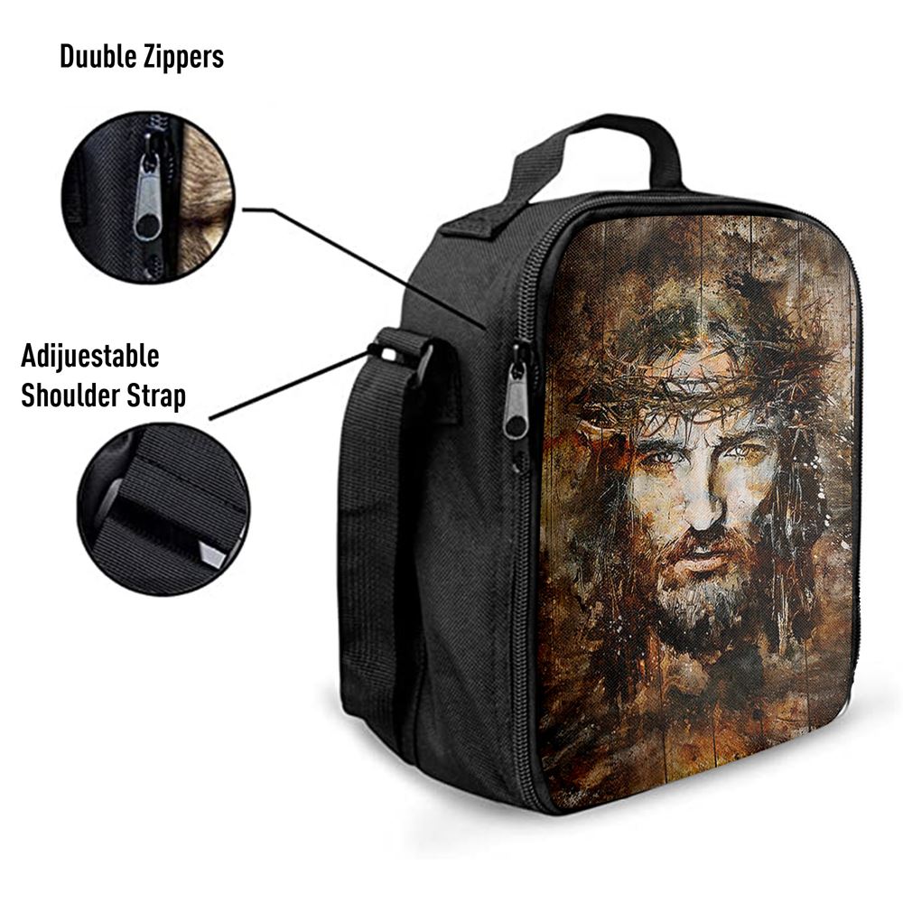 Crown Of Thorns Jesus Face Lunch Bag, Christian Lunch Bag For School, Picnic, Religious Lunch Bag