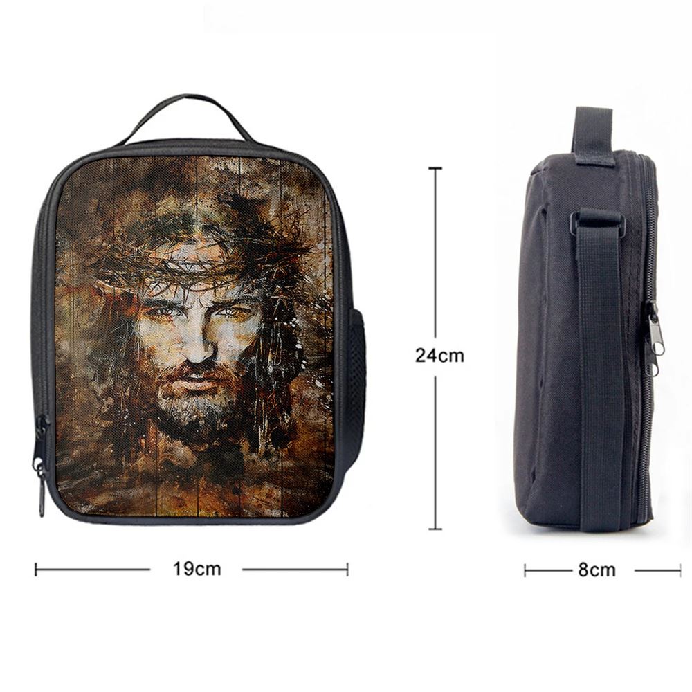 Crown Of Thorns Jesus Face Lunch Bag, Christian Lunch Bag For School, Picnic, Religious Lunch Bag