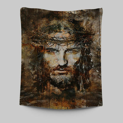 Crown Of Thorns Jesus Face Tapestry Art - Bible Verse Wall Art - Christian Inspirational Wall Decor