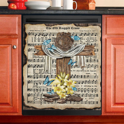Crown Of Thorns Song Lyrics The Old Rugged Cross Dishwasher Cover, Christian Dishwasher Magnet Cover, Religious Kitchen Decor