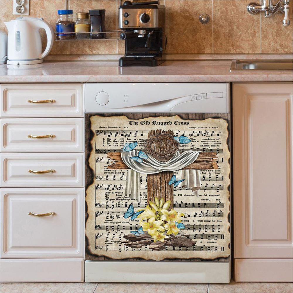 Crown Of Thorns Song Lyrics The Old Rugged Cross Dishwasher Cover, Christian Dishwasher Magnet Cover, Religious Kitchen Decor