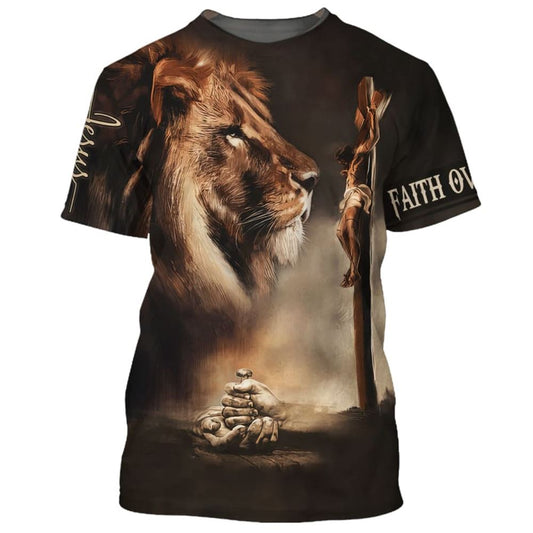 Crucified Christ Lion All Over Print 3D T-Shirt, Gift For Christian, Jesus Shirt