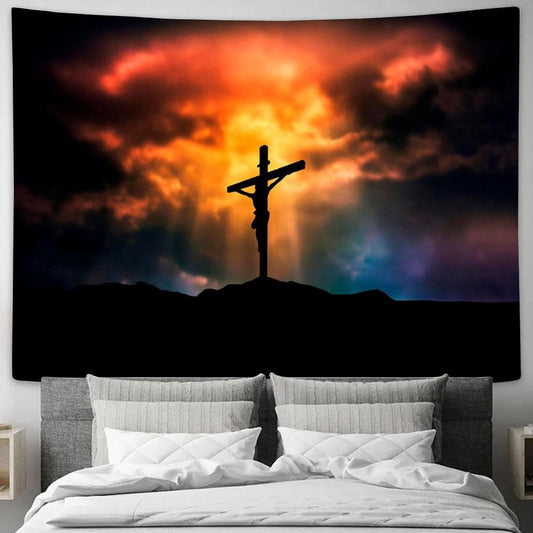 Crucifixion Jesus Christ On The Cross Tapestry Pictures - Faith Art - Christian Tapestry Wall Art Decor