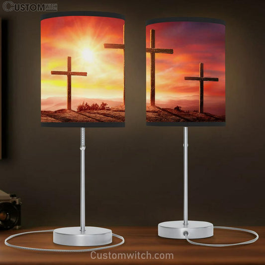 Crucifixion Jesus Christ Sunset Table Lamb Pictures - Faith Art - Christian Table Lamb Gift Decor