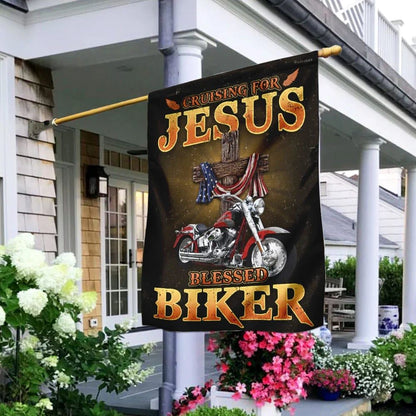 Cruising For Jesus Blessed Biker Flag, Outdoor Christian House Flag, Christian Flag, Scripture Flag, Garden Banner
