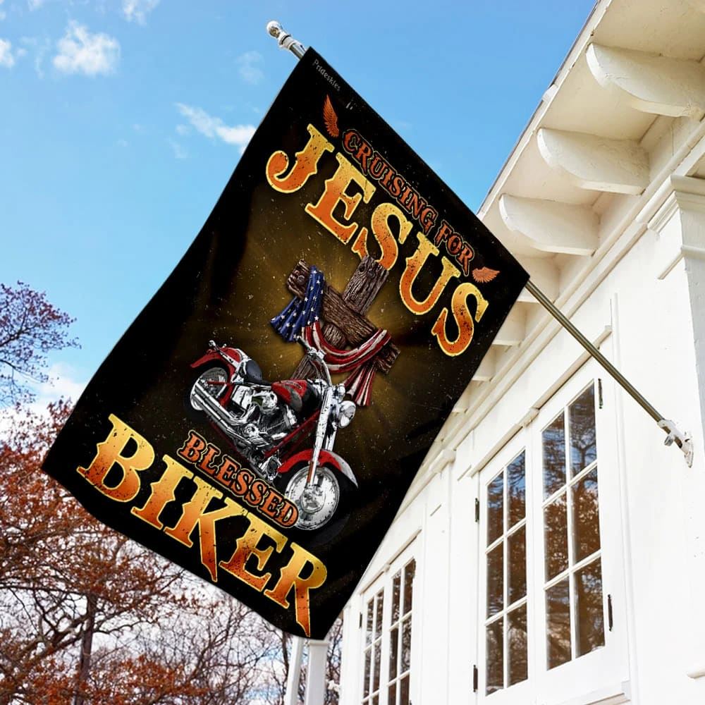 Cruising For Jesus Blessed Biker Flag, Outdoor Christian House Flag, Christian Flag, Scripture Flag, Garden Banner