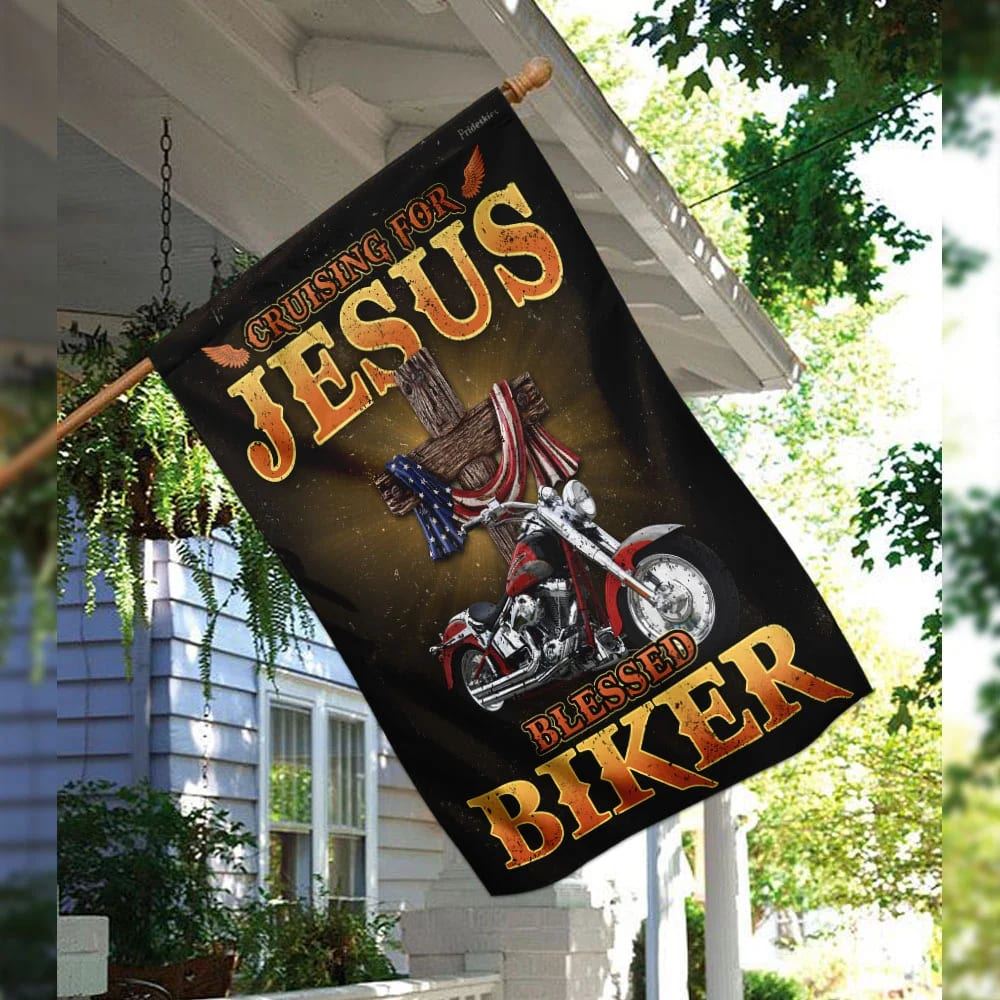 Cruising For Jesus Blessed Biker Flag, Outdoor Christian House Flag, Christian Flag, Scripture Flag, Garden Banner