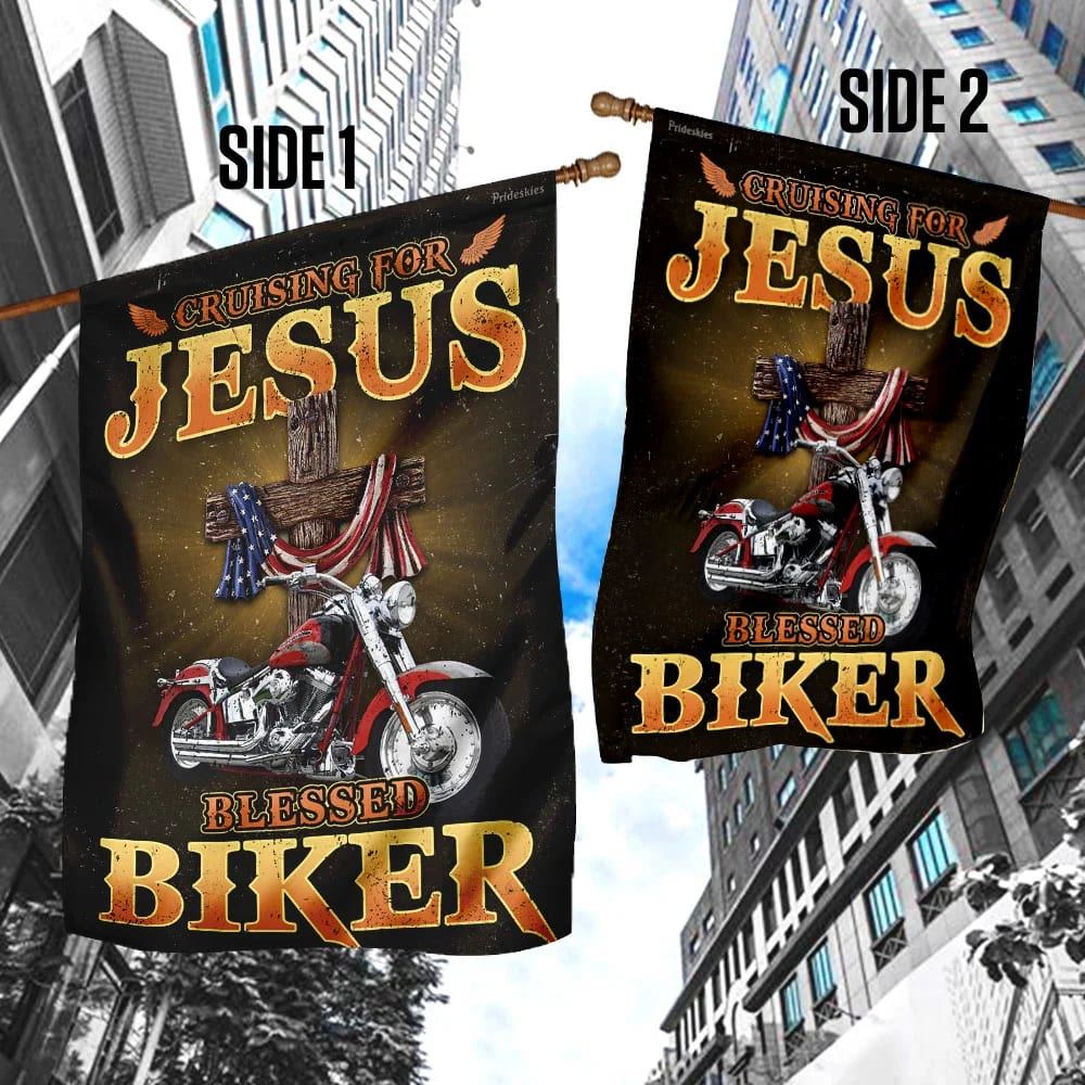 Cruising For Jesus Blessed Biker Flag, Outdoor Christian House Flag, Christian Flag, Scripture Flag, Garden Banner
