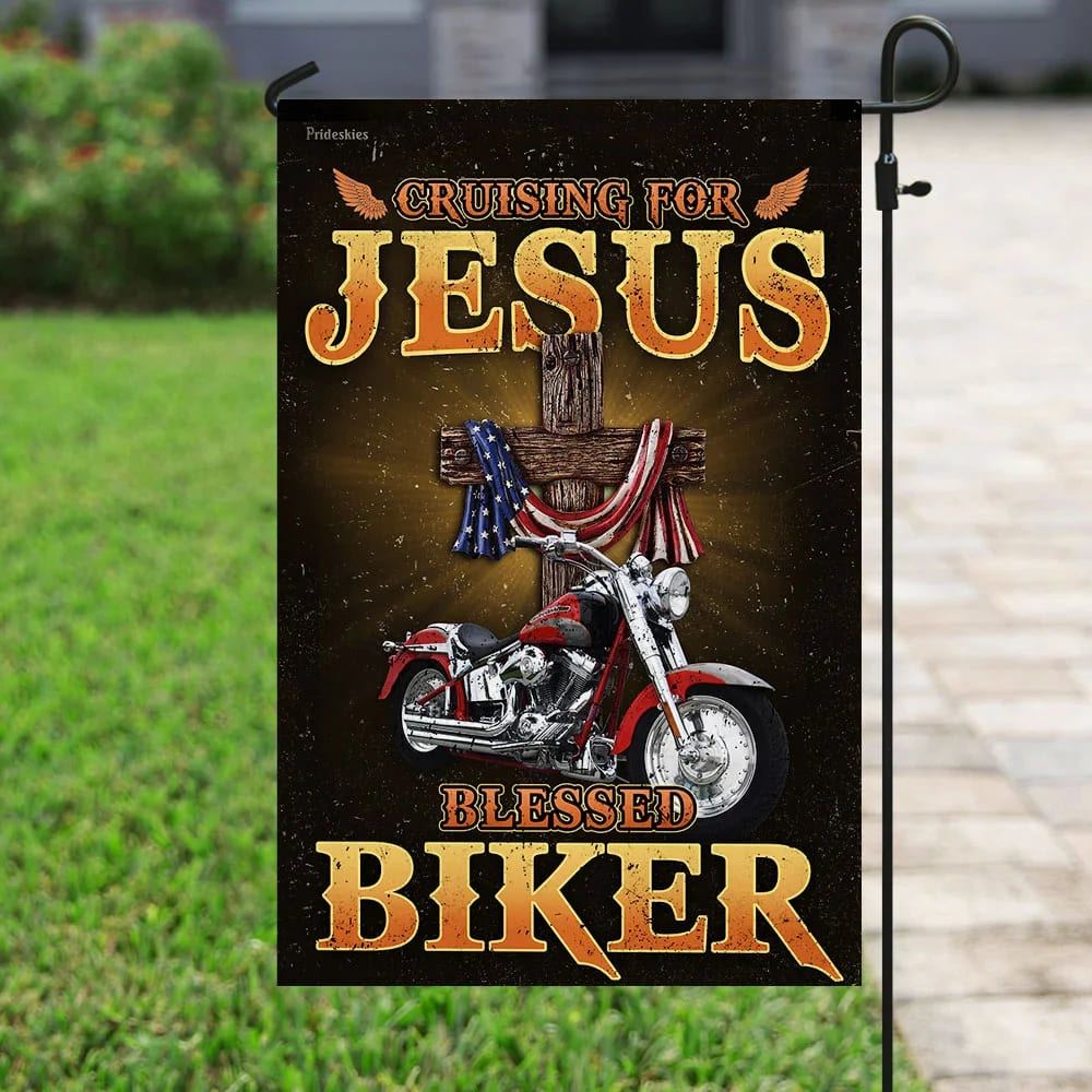 Cruising For Jesus Blessed Biker Flag, Outdoor Christian House Flag, Christian Flag, Scripture Flag, Garden Banner