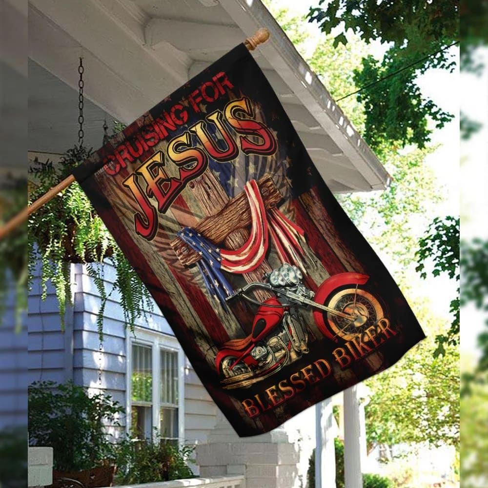 Cruising For Jesus Blessed Biker House Flags, Christian Flag, Scripture Flag, Garden Banner