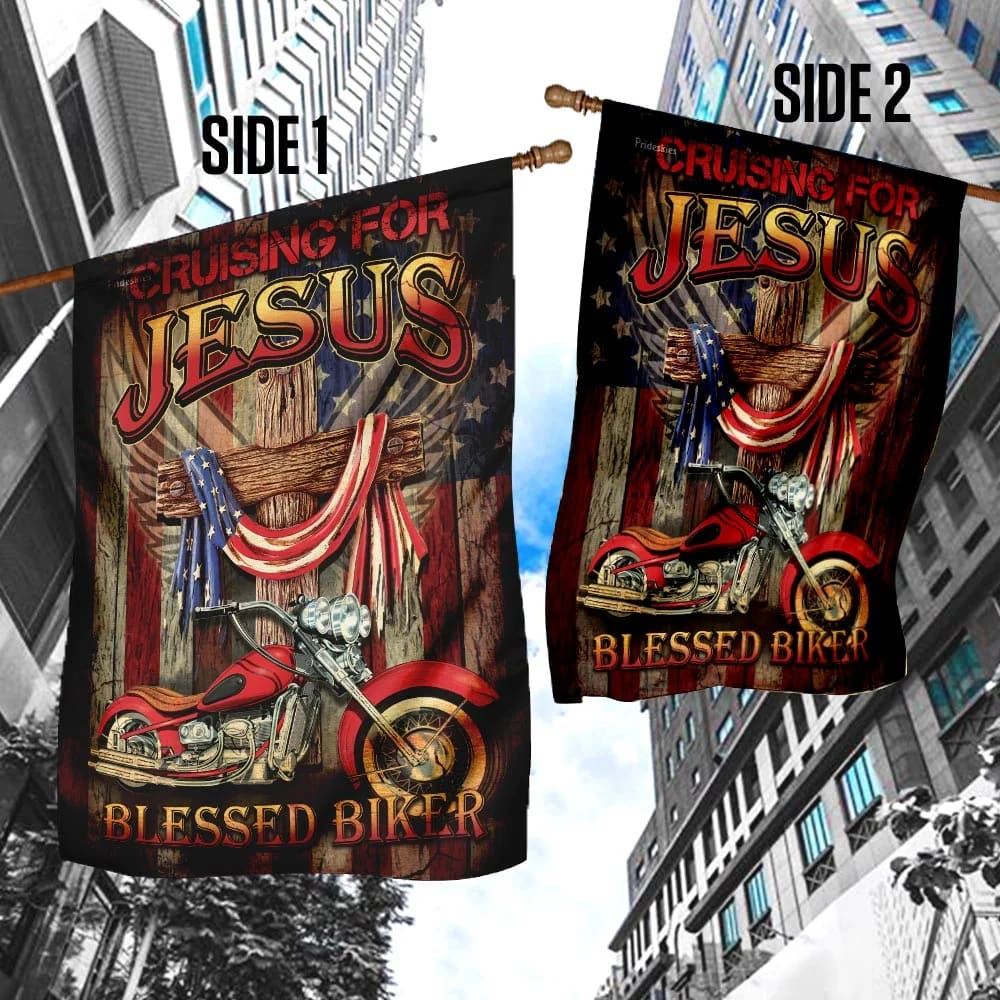 Cruising For Jesus Blessed Biker House Flags, Christian Flag, Scripture Flag, Garden Banner