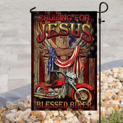 Cruising For Jesus Blessed Biker House Flags, Christian Flag, Scripture Flag, Garden Banner