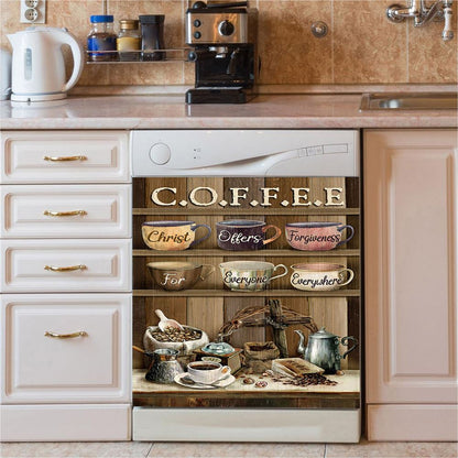 Cup Of Coffee Christ Offer Forgiveness For Everyone Everywhere Dishwasher Cover, Bible Verse Dishwasher Magnet Cover, Christian Kitchen Decor