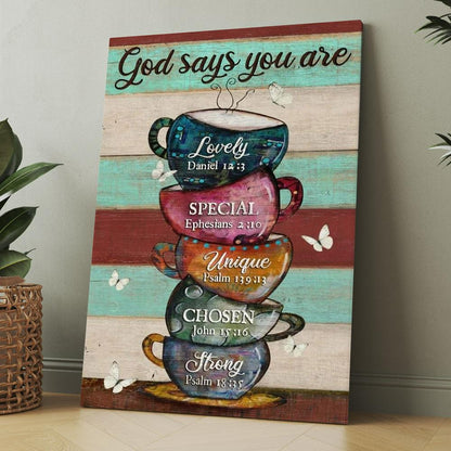 Cups Drawing, Coffee Cups, God Says You Are Canvas, Christmas Gift for Christian