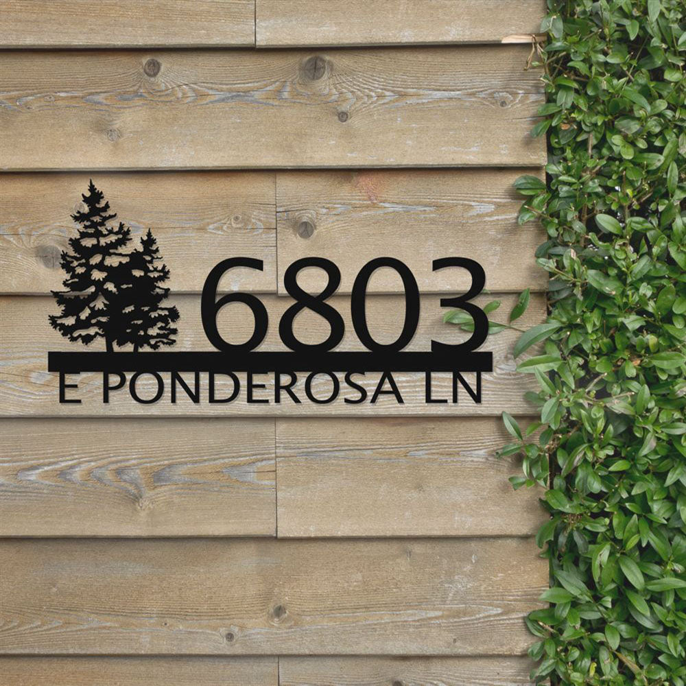 Custom Address Metal Sign With Tree For Rock Or Wall
