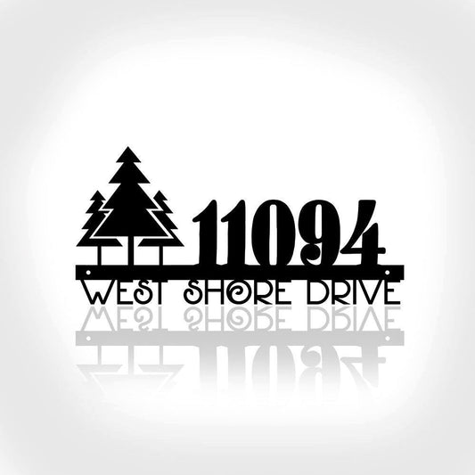 Custom Address Metal Sign With Tree For Rock Or Wall, House Number With Tree Metal Sign