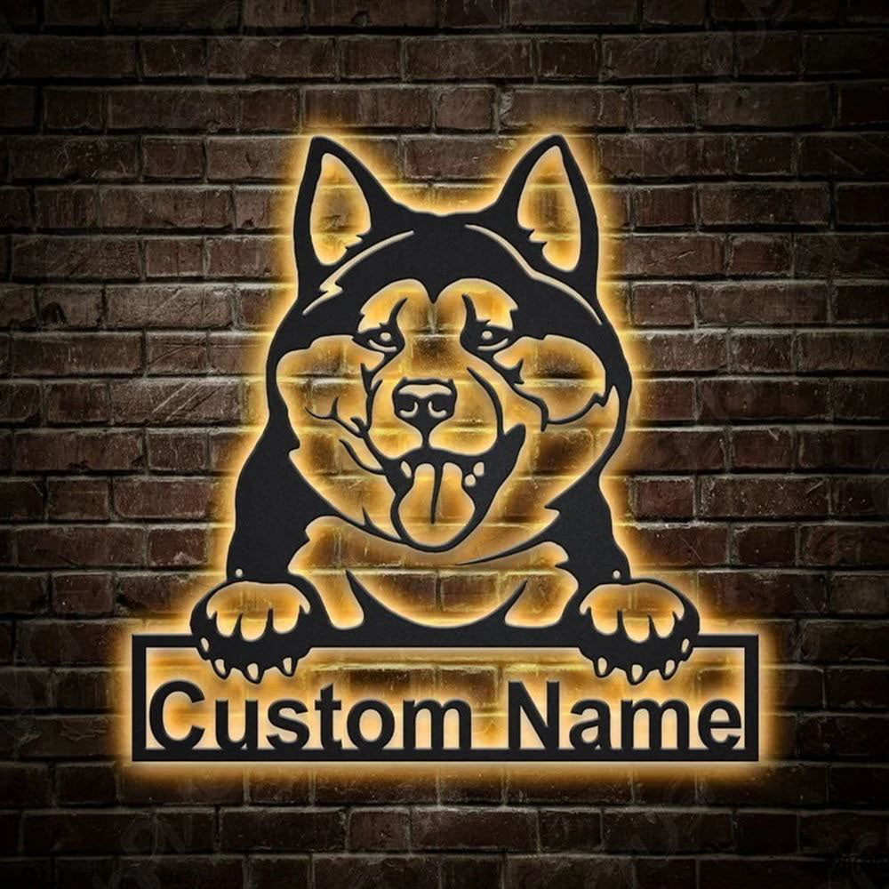Custom Akita Inu Dog Metal Sign, Led Lights Akita Inu Dog Metal Sign, Dog Lover Gift, Dog Wall Sign, Home Decor Sign