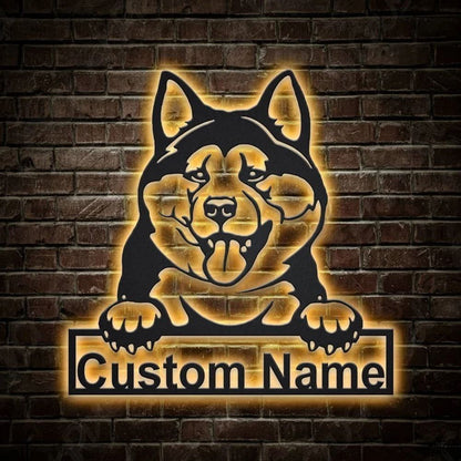 Custom Akita Inu Dog Metal Sign, Led Lights Akita Inu Dog Metal Sign, Dog Lover Gift, Dog Wall Sign, Home Decor Sign