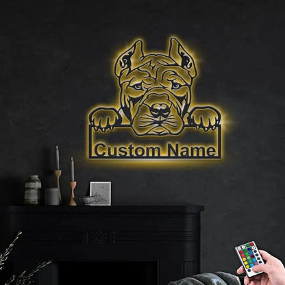 Custom American Bully Dog Metal Sign, Led Lights American Bully Metal Sign, Dog Lover Gift, Dog Wall Sign, Home Decor Sign