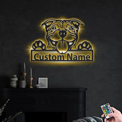Custom American Pit Bull Dog Metal Sign, Led Lights American Pit Bull Dog Sign, Dog Lover Gift, Dog Wall Sign, Home Decor Sign