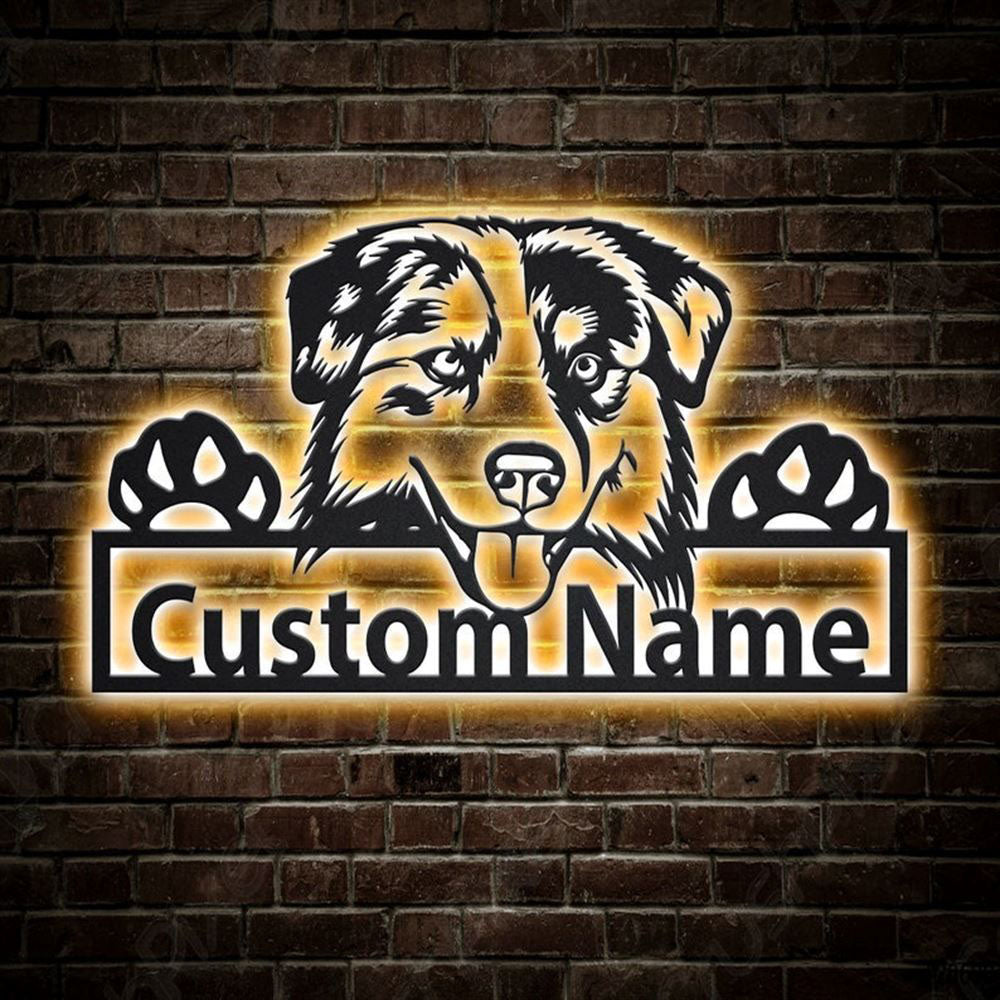 Custom Australian Shepherd Dog Metal Sign, Led Lights Australian Shepherd Metal Sign, Dog Lover Gift, Dog Wall Sign, Home Decor Sign