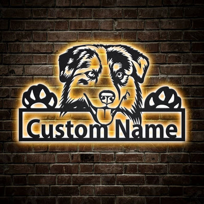 Custom Australian Shepherd Dog Metal Sign, Led Lights Australian Shepherd Metal Sign, Dog Lover Gift, Dog Wall Sign, Home Decor Sign