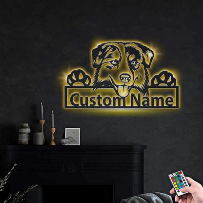 Custom Australian Shepherd Dog Metal Sign, Led Lights Australian Shepherd Metal Sign, Dog Lover Gift, Dog Wall Sign, Home Decor Sign