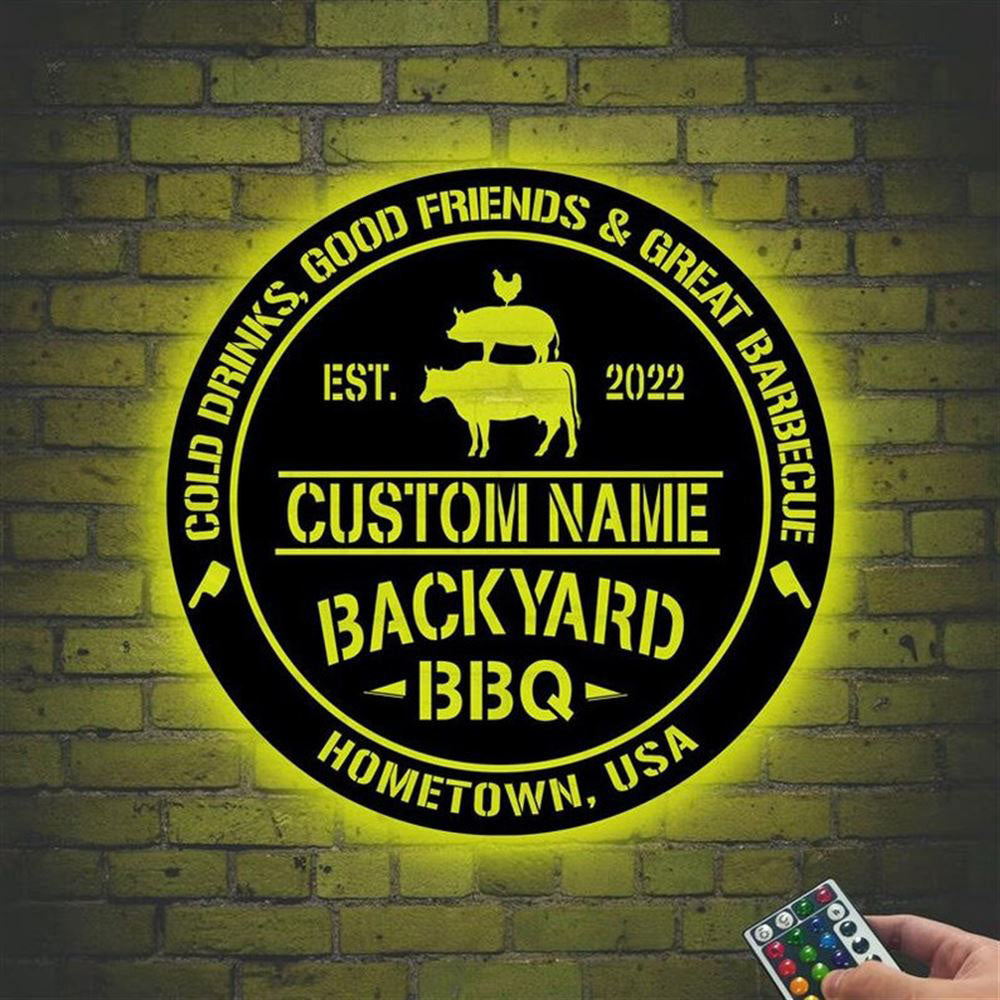 Custom Backyard BBQ Metal Sign, Led Light Backyard Bbq Sign, Anniversary Gift, Home Decor Sign, Outdoor Sign, Wall Hanging Art