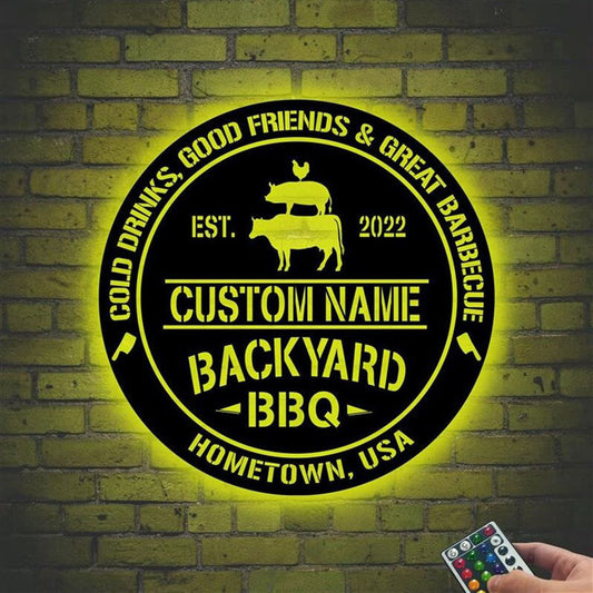 Custom Backyard BBQ Metal Sign, Led Light Backyard Bbq Sign, Anniversary Gift, Home Decor Sign, Outdoor Sign, Wall Hanging Art