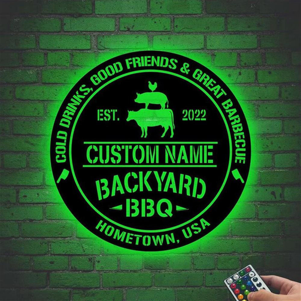 Custom Backyard BBQ Metal Sign, Led Light Backyard Bbq Sign, Anniversary Gift, Home Decor Sign, Outdoor Sign, Wall Hanging Art