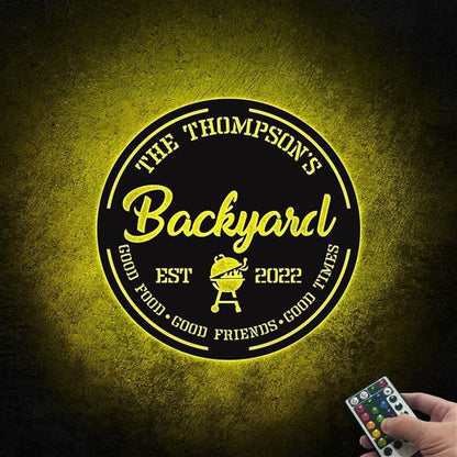 Custom Bakcyard Metal Sign, Led Light Backyard Bar And Grill Sign, Anniversary Gift, Home Decor Sign, Outdoor Sign, Wall Hanging Art