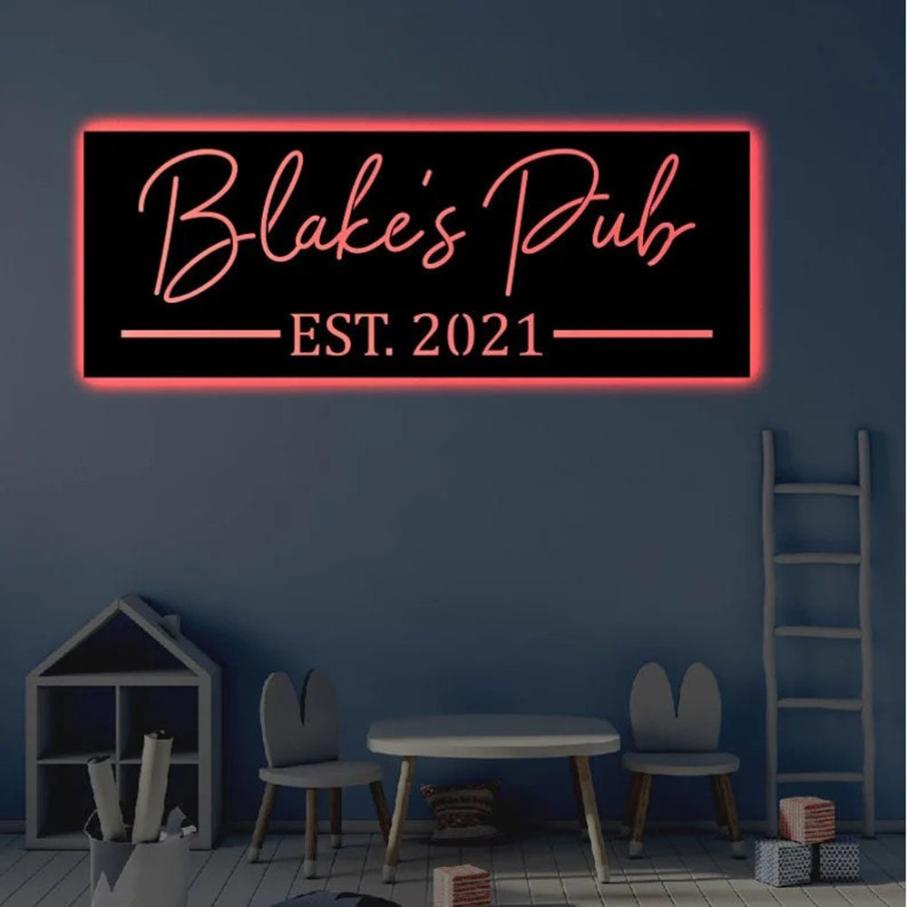 Custom Bar LED Metal Art Sign, Light Up Pub Metal Sign, Anniversary Gift, Home Decor Sign, Outdoor Sign, Wall Hanging Art