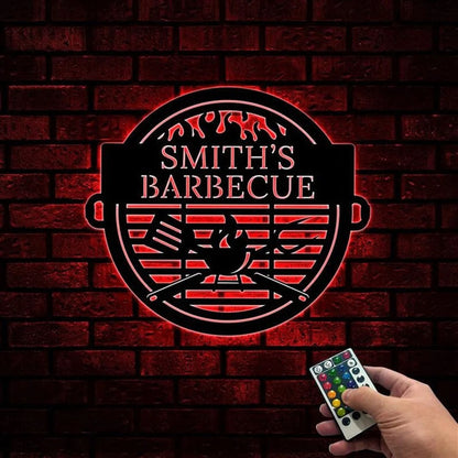 Custom Barbeque Metal Sign, Led Light Grill & Chill Sign, BBQ Signs, Anniversary Gift, Home Decor Sign, Outdoor Sign, Wall Hanging Art