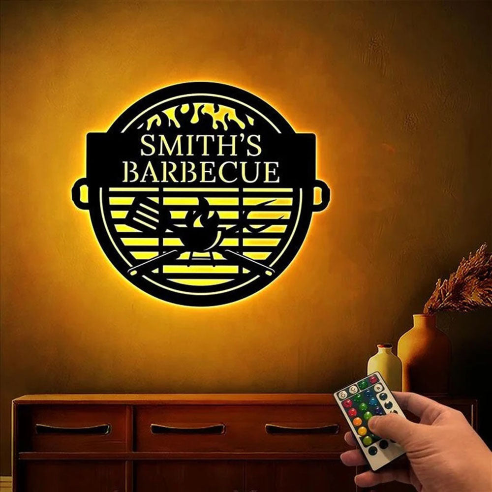 Custom Barbeque Metal Sign, Led Light Grill & Chill Sign, BBQ Signs, Anniversary Gift, Home Decor Sign, Outdoor Sign, Wall Hanging Art