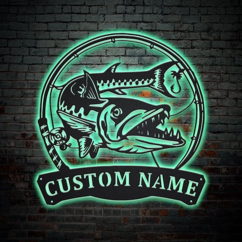 Custom Barracudas Fishing Fish Pole Monogram Metal Sign, Anniversary Gift, Home Decor Sign, Outdoor Sign, Wall Hanging Art